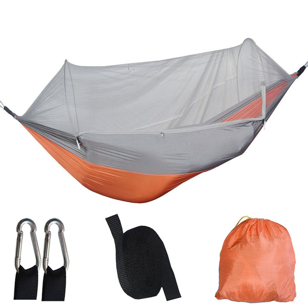 Elosung Orange And Grey Automatic Pop Up Mosquito Net Hammock 200Kg Load Capacity Lightweight Outdoor Camping Gear With Quick Setup Durable Design Ins