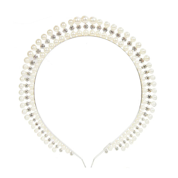 Elosung Silver Elegant Faux Pearl Bridal Headband Multi Layer Princess Tiara For Weddings And Formal Occasions Lightweight Design Headbands