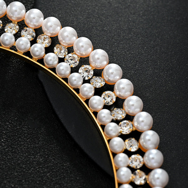 Elosung Gold Elegant Faux Pearl Bridal Headband Multi Layer Princess Tiara For Weddings And Formal Occasions Lightweight Design Headbands