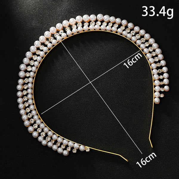 Elosung Gold Elegant Faux Pearl Bridal Headband Multi Layer Princess Tiara For Weddings And Formal Occasions Lightweight Design Headbands