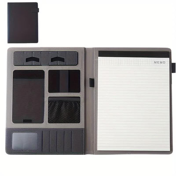 Elosung Black A4 Leather Multi Functional Business Document Folder With Card Slots Contract File Organizer Personal Organisers