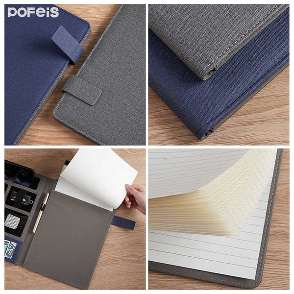 Elosung Black A4 Leather Multi Functional Business Document Folder With Card Slots Contract File Organizer Personal Organisers
