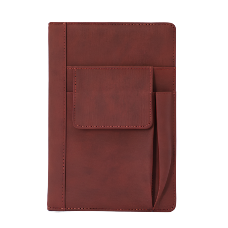 Elosung Reddish Brown A5 Multi Functional Pu Leather Notebook With Pockets Office Planner And Journal Notebooks