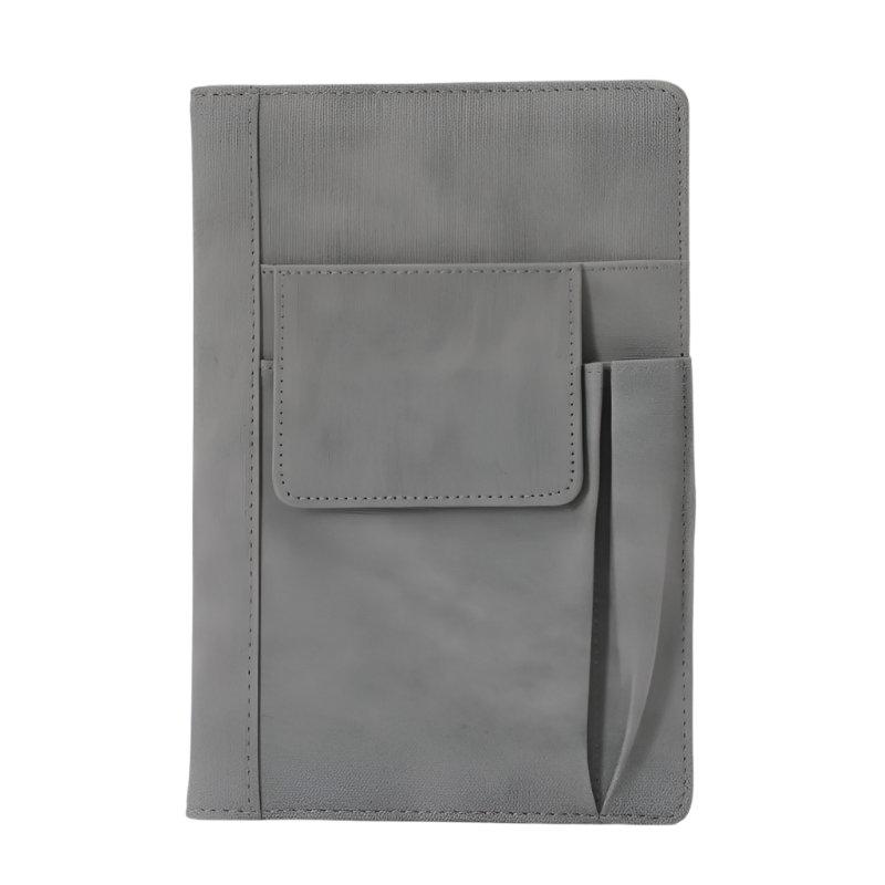 Grey A5 Multi Functional Pu Leather Notebook With Pockets Office Planner And Journal Notebooks