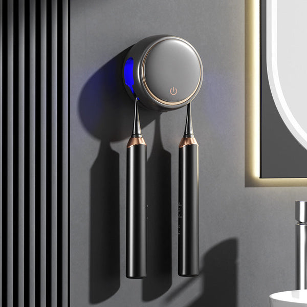Elosung Black Round Uv C Toothbrush Sterilizer Holder With Drying Function Dual Slot Wall Mounted Design Usb Rechargeable Compact Tumblers & Toothbrus