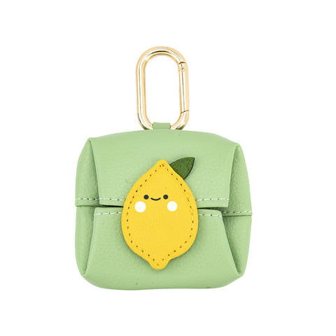 Elosung Lemon Pattern Green Cute Multifunctional Mini Leather Coin Purse With Keychain For Lipstick Bluetooth Earbuds And Small Essentials Wallets