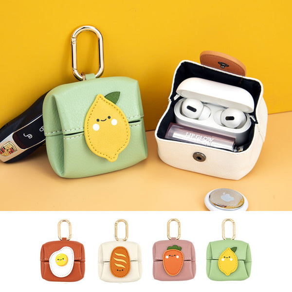 Elosung Lemon Pattern Green Cute Multifunctional Mini Leather Coin Purse With Keychain For Lipstick Bluetooth Earbuds And Small Essentials Wallets