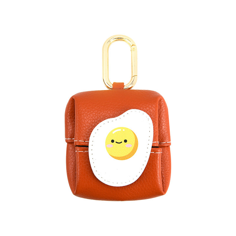 Fried Egg Pattern Orange Cute Multifunctional Mini Leather Coin Purse With Keychain For Lipstick Bluetooth Earbuds And Small Essentials Wallets