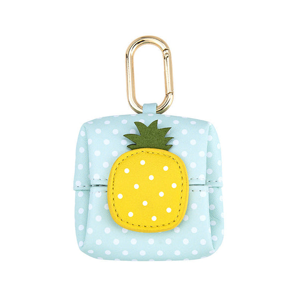 Elosung Pineapple Pattern Blue Plaid Cute Multifunctional Mini Leather Coin Purse With Keychain For Lipstick Bluetooth Earbuds And Small Essentials Wa