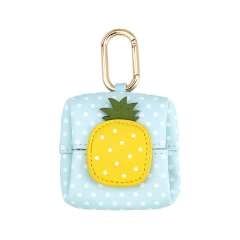 Elosung Pineapple Pattern Blue Plaid Cute Multifunctional Mini Leather Coin Purse With Keychain For Lipstick Bluetooth Earbuds And Small Essentials Wa