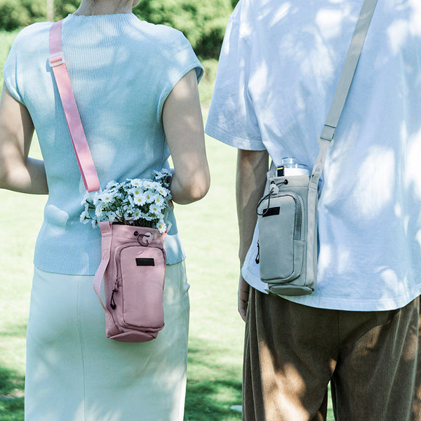 Pink Outdoor Water Bag With Shoulder Strap Nylon For Travel And Hiking Water Bottles