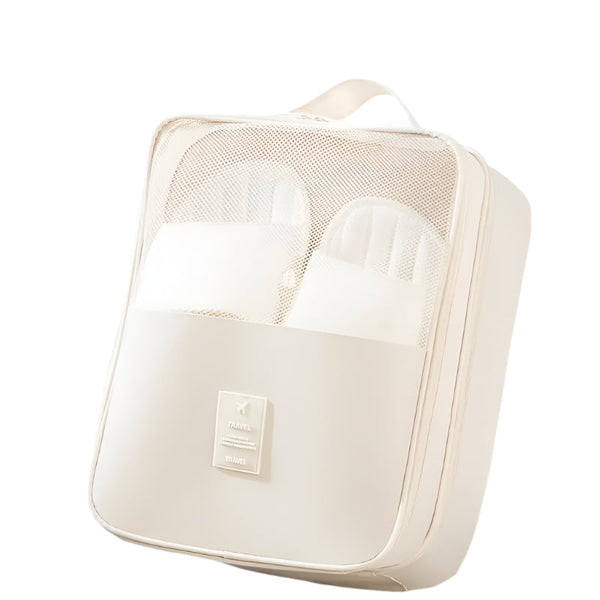 Elosung 2 Pcs Off White Waterproof Foldable Travel Shoe Storage Bag Three Layer Design Organizer Portable Pouch For Trips Shoe Bags
