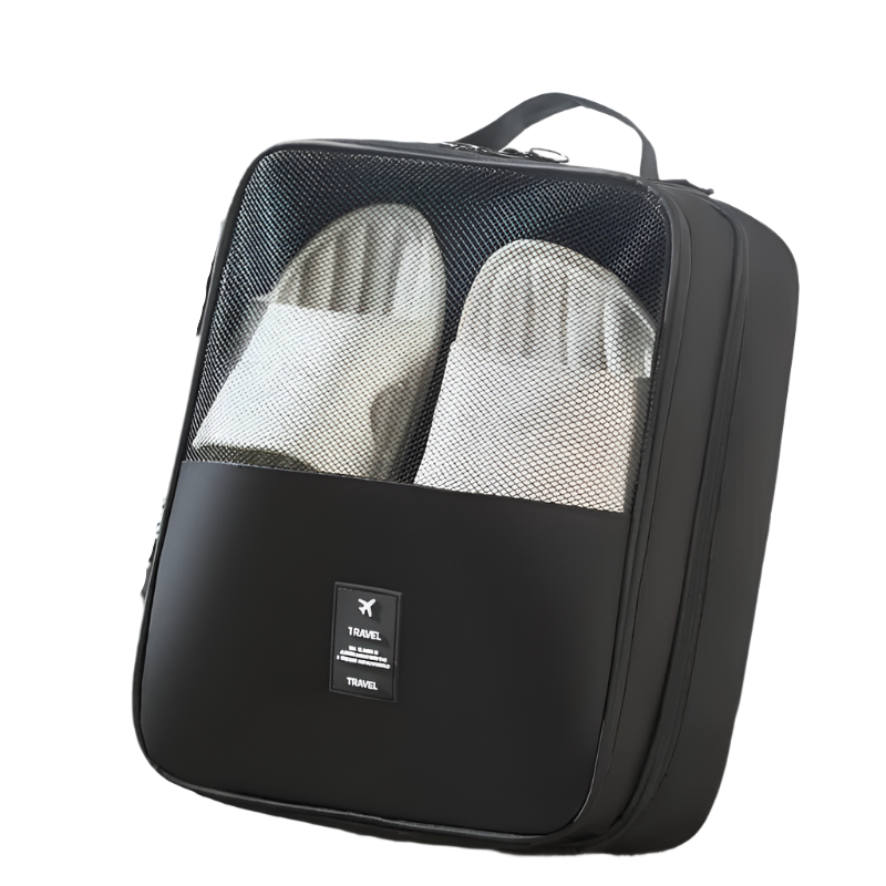 Elosung 2 Pcs Black Waterproof Foldable Travel Shoe Storage Bag Three Layer Design Organizer Portable Pouch For Trips Shoe Bags