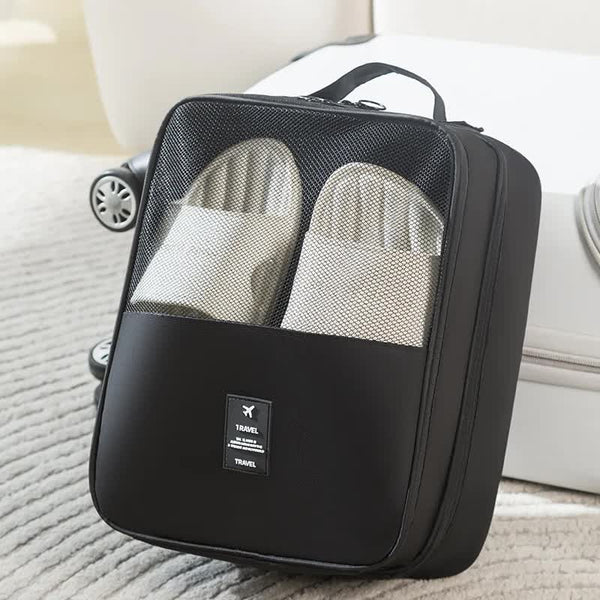 Elosung 2 Pcs Black Waterproof Foldable Travel Shoe Storage Bag Three Layer Design Organizer Portable Pouch For Trips Shoe Bags