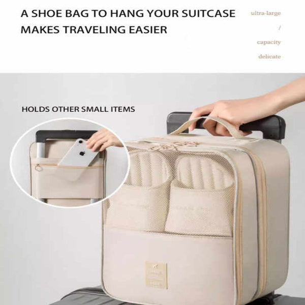 Elosung 2 Pcs Black Waterproof Foldable Travel Shoe Storage Bag Three Layer Design Organizer Portable Pouch For Trips Shoe Bags