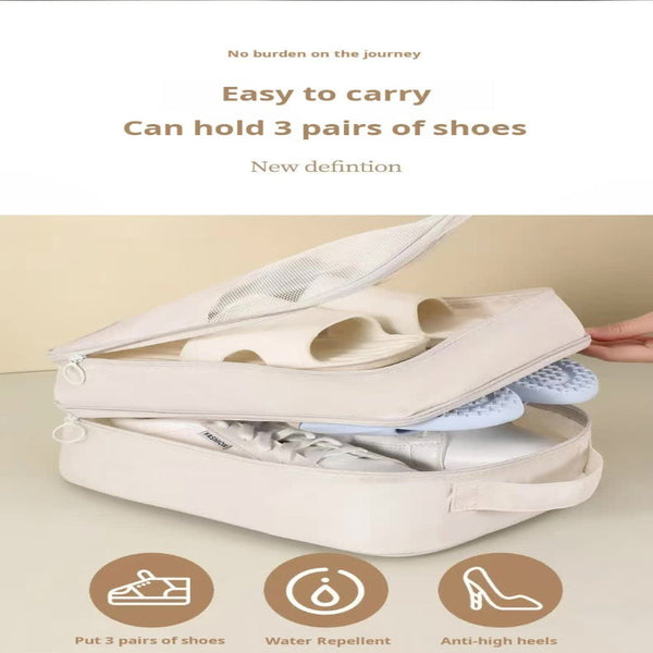 Elosung 2 Pcs Black Waterproof Foldable Travel Shoe Storage Bag Three Layer Design Organizer Portable Pouch For Trips Shoe Bags