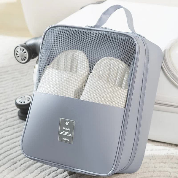Elosung 2 Pcs Grey Waterproof Foldable Travel Shoe Storage Bag Three Layer Design Organizer Portable Pouch For Trips Shoe Bags