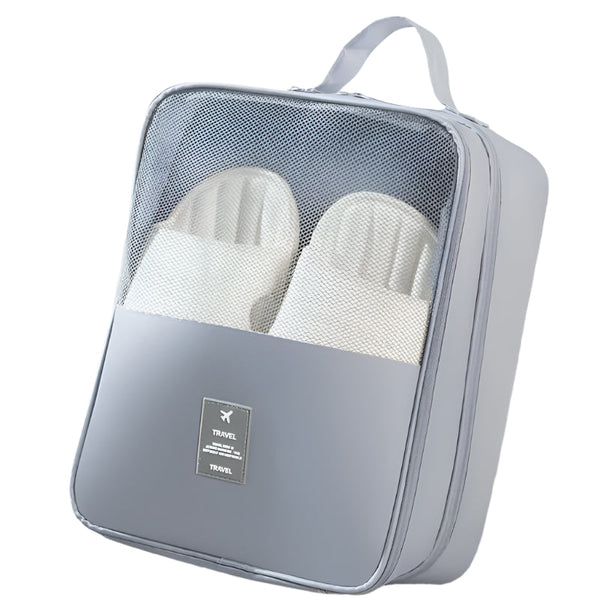 Elosung 2 Pcs Grey Waterproof Foldable Travel Shoe Storage Bag Three Layer Design Organizer Portable Pouch For Trips Shoe Bags