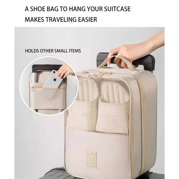 Elosung 2 Pcs Off White Waterproof Foldable Travel Shoe Storage Bag Three Layer Design Organizer Portable Pouch For Trips Shoe Bags