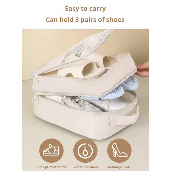 Elosung 2 Pcs Grey Waterproof Foldable Travel Shoe Storage Bag Three Layer Design Organizer Portable Pouch For Trips Shoe Bags