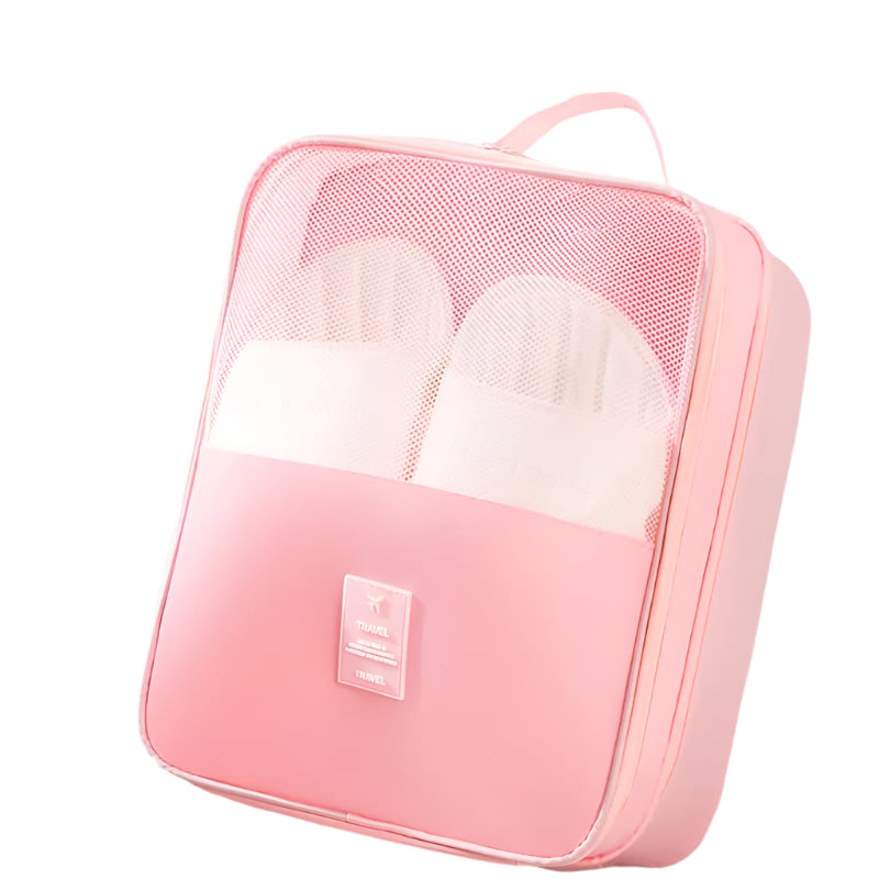 Elosung 2 Pcs Pink Waterproof Foldable Travel Shoe Storage Bag Three Layer Design Organizer Portable Pouch For Trips Shoe Bags