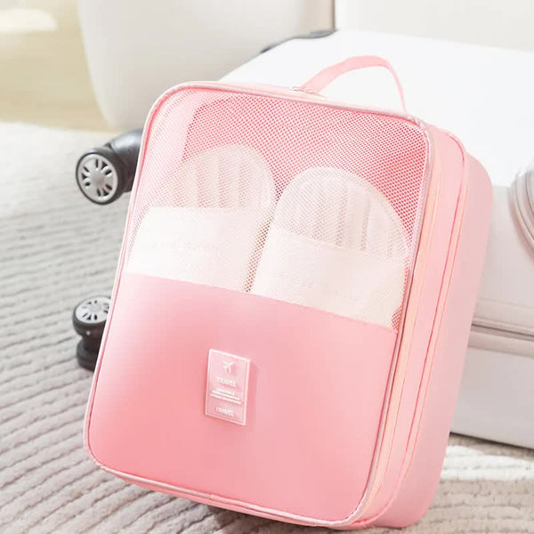 Elosung 2 Pcs Pink Waterproof Foldable Travel Shoe Storage Bag Three Layer Design Organizer Portable Pouch For Trips Shoe Bags