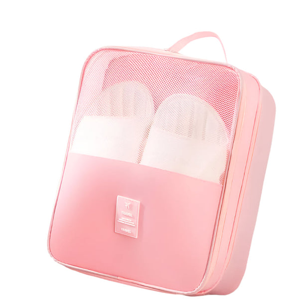 Elosung 2 Pcs Pink Waterproof Foldable Travel Shoe Storage Bag Three Layer Design Organizer Portable Pouch For Trips Shoe Bags