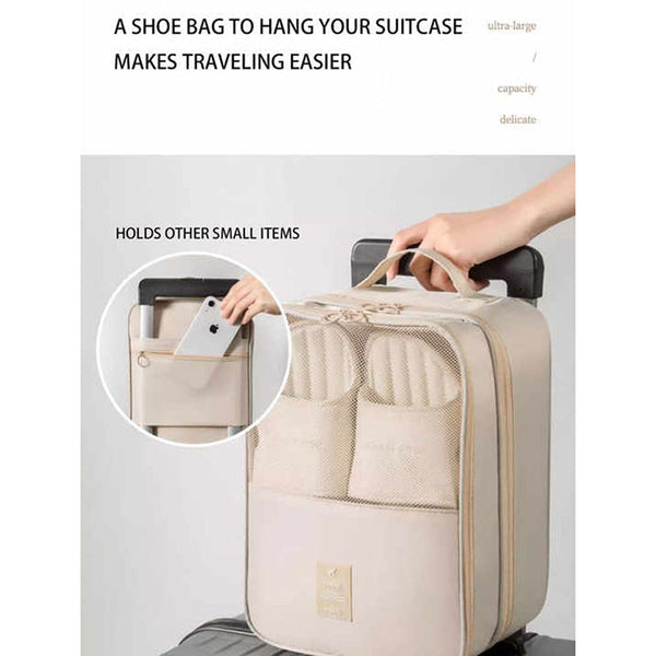 Elosung 2 Pcs Pink Waterproof Foldable Travel Shoe Storage Bag Three Layer Design Organizer Portable Pouch For Trips Shoe Bags