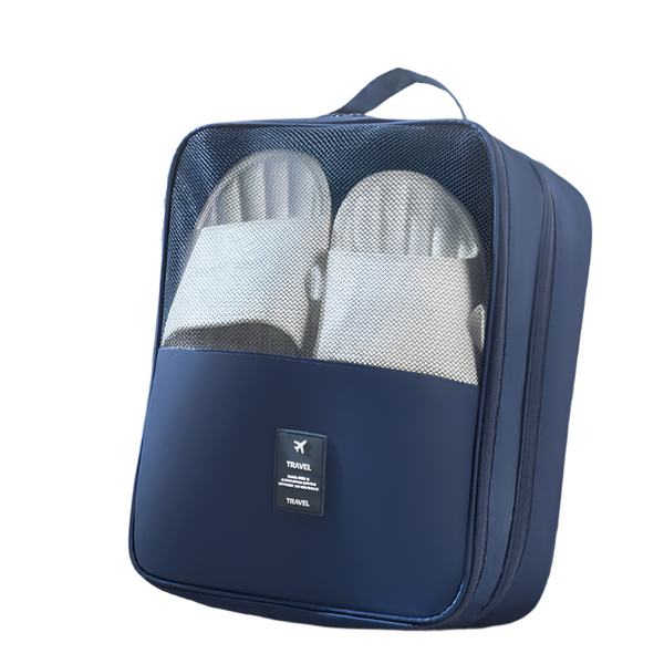 Elosung 2 Pcs Dark Blue Waterproof Foldable Travel Shoe Storage Bag Three Layer Design Organizer Pouch For Trips Shoe Bags