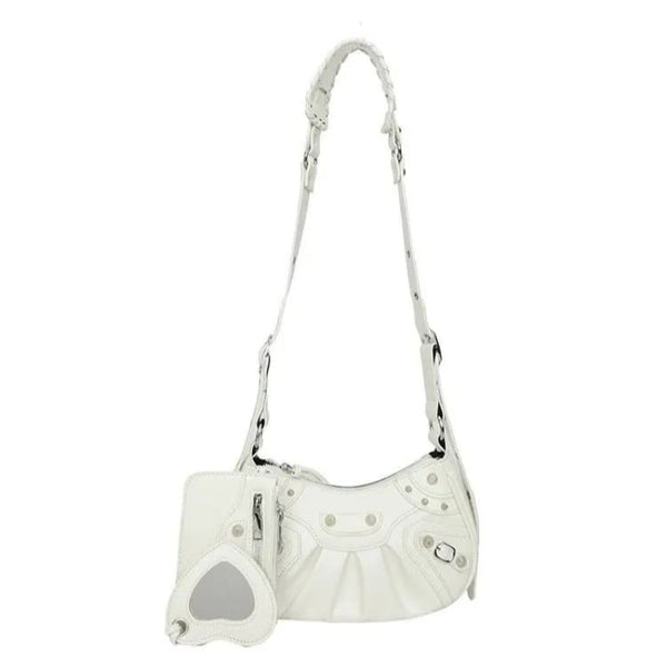 Elosung 1 Sets Of White Crescent Moon Shoulder Crossbody Bag With Card Holder Women's Bags & Handbags