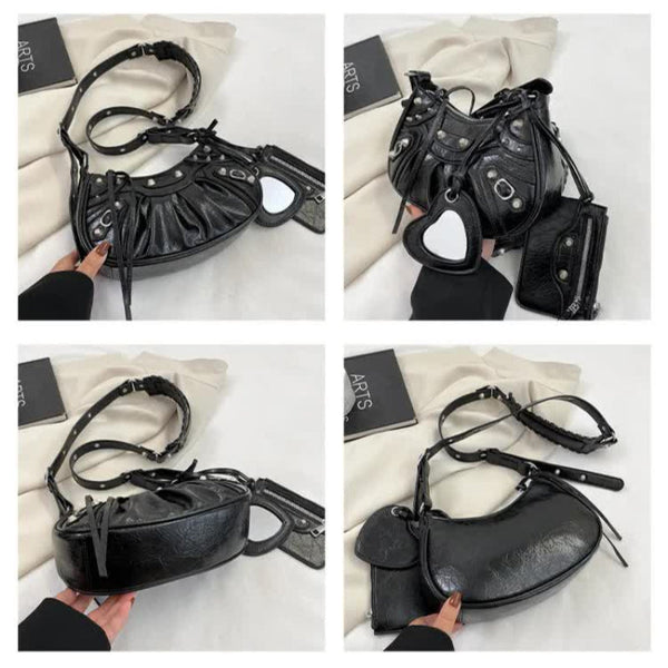 Elosung 1 Sets Of White Crescent Moon Shoulder Crossbody Bag With Card Holder Women's Bags & Handbags