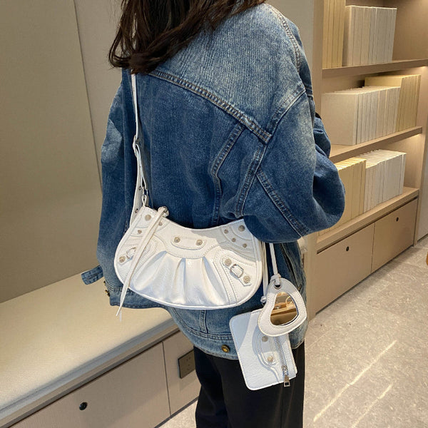 Elosung 1 Sets Of White Crescent Moon Shoulder Crossbody Bag With Card Holder Women's Bags & Handbags