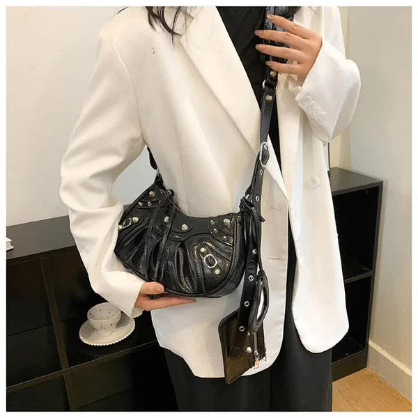 Elosung 1 Sets Of White Crescent Moon Shoulder Crossbody Bag With Card Holder Women's Bags & Handbags