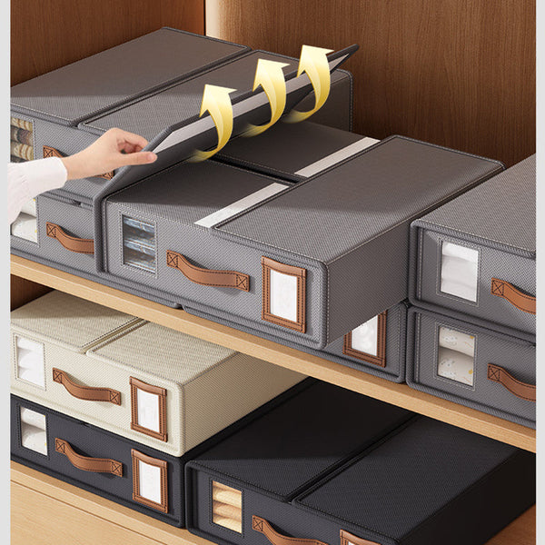 Elosung 2 Pcs Black Non Woven Fabric Storage Box With Lid Transparent Moisture Proo Storage Boxes