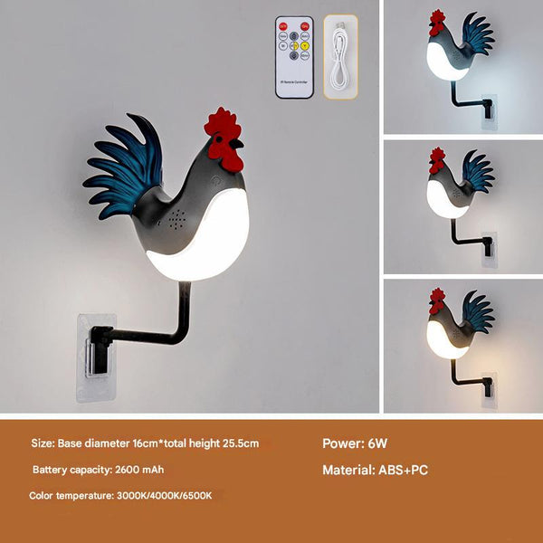 Grey Usb Rechargeable Rooster Wall Lamp With Sound Aromatherapy And Decorative Design Creative Nightlight For Bedroom Corridor Lamps