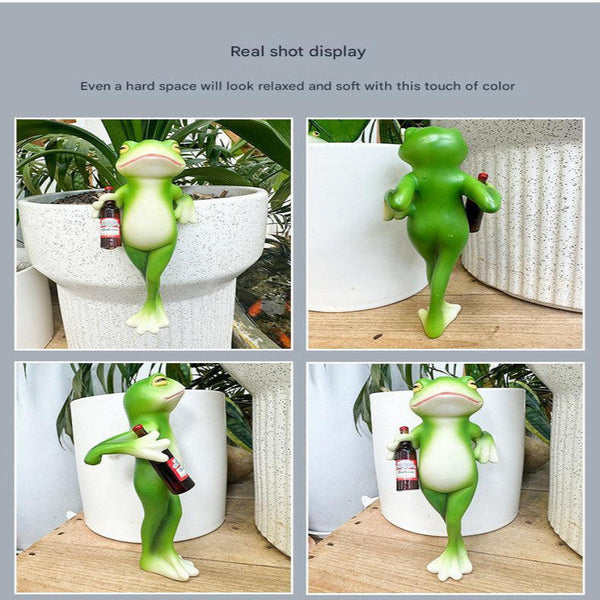 Elosung 2 Pcs Green Realistic Standing Frog Pot Hanger Glass Fish Tank Edge Decor Outdoor Garden Animal Ornament Hanging Planter Decoration Baskets Po