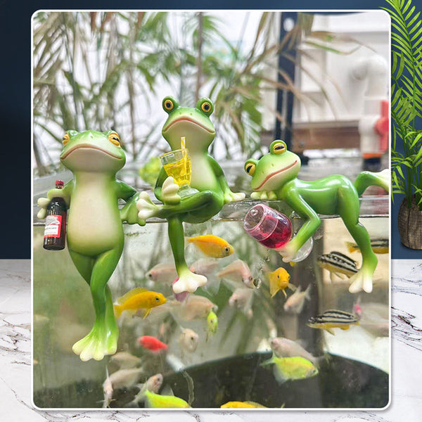 Elosung 2 Pcs Green Realistic Standing Frog Pot Hanger Glass Fish Tank Edge Decor Outdoor Garden Animal Ornament Hanging Planter Decoration Baskets Po