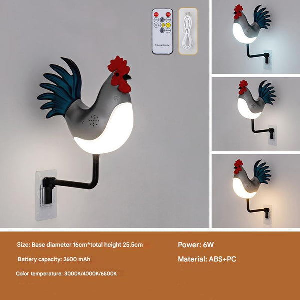 Elosung Silver Usb Rechargeable Rooster Wall Lamp With Sound Aromatherapy And Decorative Design Creative Nightlight For Bedroom Corridor Lamps