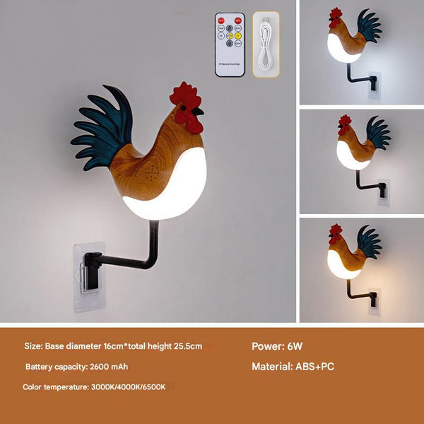 Elosung Brown Usb Rechargeable Rooster Wall Lamp With Sound Aromatherapy And Decorative Design Creative Nightlight For Bedroom Corridor Lamps