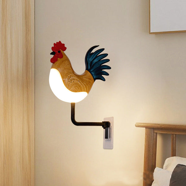 Elosung Brown Usb Rechargeable Rooster Wall Lamp With Sound Aromatherapy And Decorative Design Creative Nightlight For Bedroom Corridor Lamps
