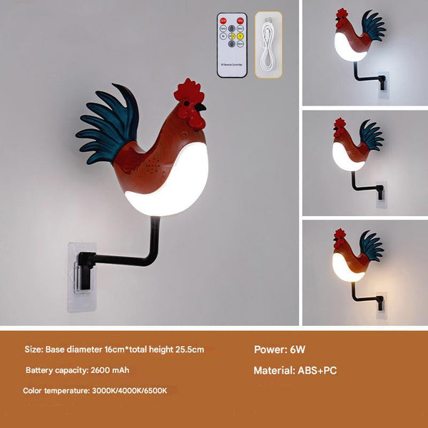 Elosung Red Usb Rechargeable Rooster Wall Lamp With Sound Aromatherapy And Decorative Design Creative Nightlight For Bedroom Corridor Lamps