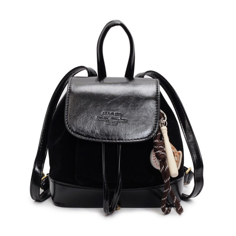 Elosung Black Suede Women's Mini Backpack New Fashionable Travel Book Bag With Decorative Charm Women's Bags & Handbags