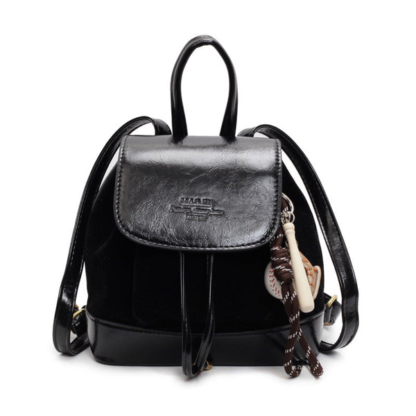 Elosung Black Suede Women's Mini Backpack New Fashionable Travel Book Bag With Decorative Charm Women's Bags & Handbags