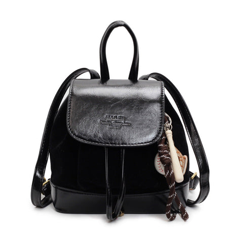 Elosung Black Suede Women's Mini Backpack New Fashionable Travel Book Bag With Decorative Charm Women's Bags & Handbags