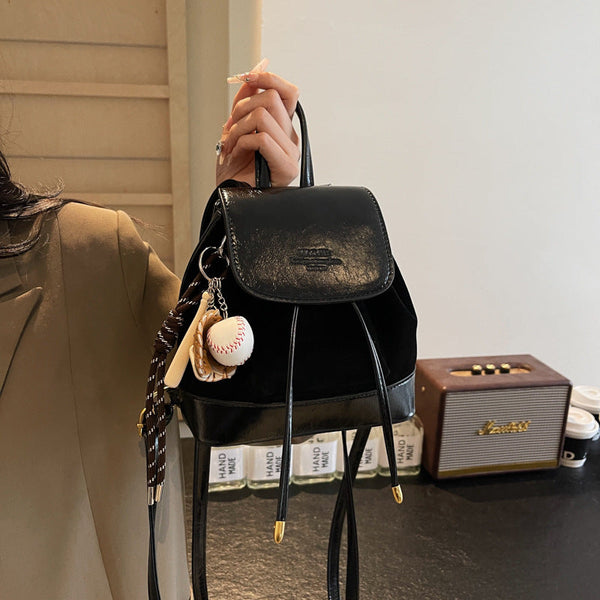 Elosung Black Suede Women's Mini Backpack New Fashionable Travel Book Bag With Decorative Charm Women's Bags & Handbags