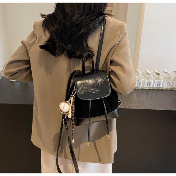 Elosung Black Suede Women's Mini Backpack New Fashionable Travel Book Bag With Decorative Charm Women's Bags & Handbags