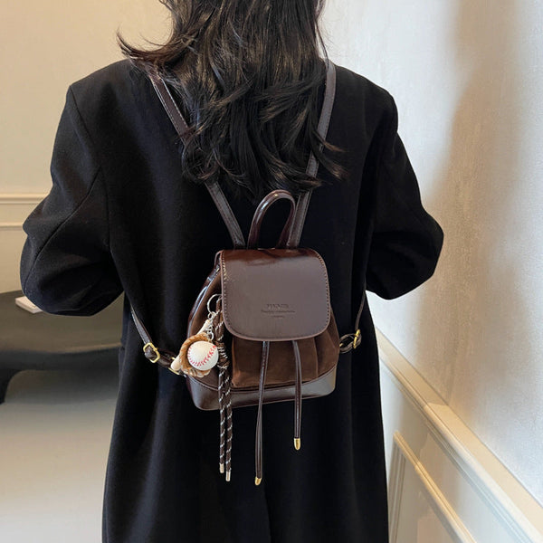 Elosung Black Suede Women's Mini Backpack New Fashionable Travel Book Bag With Decorative Charm Women's Bags & Handbags