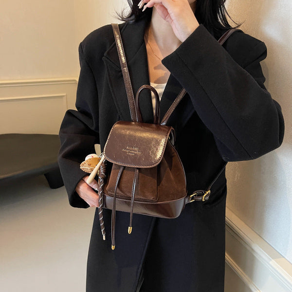 Elosung Black Suede Women's Mini Backpack New Fashionable Travel Book Bag With Decorative Charm Women's Bags & Handbags