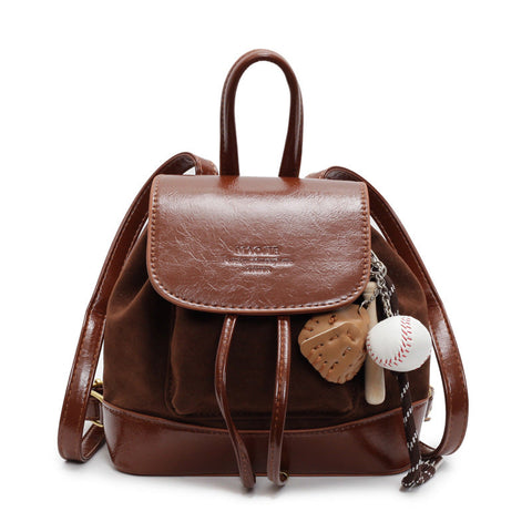 Elosung Light Brown Suede Women's Mini Backpack New Fashionable Travel Book Bag With Decorative Charm Women Backpacks