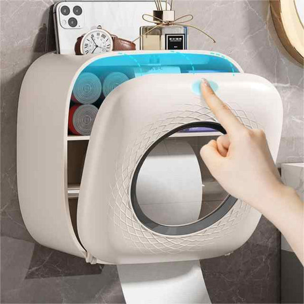 Elosung Light Khaki Wall Mounted Bathroom Tissue Box Waterproof Paper Towel Dispenser With Storage Shelf No Drill Design(Tissue Only) Tissue Box Cover